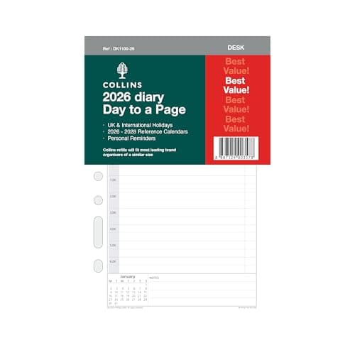 Image of Collins - DayPlanner Refills - 2026 12 Month Calendar Year Planner, Day-To-Page with Appointments Desk Diary Refill (DK1100-26)