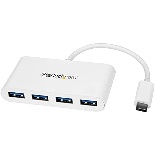 Image of StarTech.com 4 Port USB C Hub with 4x USB-A Ports (USB 3.0 SuperSpeed 5Gbps) - USB Bus Powered - Portable/Laptop USB-C to USB-A Adapter Hub - USB 3.1 Gen 1/USB 3.2 Gen 1 Type-C Hub - White (HB30C4ABW)