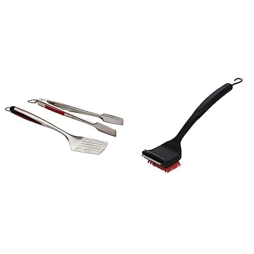 Image of Char-Broil 140 543 - Comfort-Grip 2 Piece Grilling Tool Set, Stainless Steel. & 140533-2-in-1 "Cool-Clean" Grill Cleaning Brush and Scraper, Black, 7.5 x 10 x 44 cm