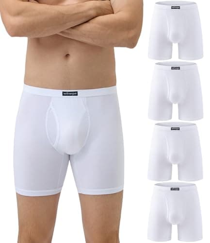 Image of wirarpa Men's Underwear Trunks Modal Boxer Shorts Open Fly Tagless Underpants for Men Regular Leg 4 Pack White Size XL