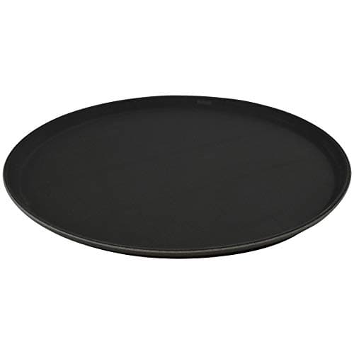 Image of Argon Tableware Black Round Serving Tray 40cm - Reusable Non Slip Rubberized Surface Platter for Food and Drinks - Durable Heat Resistant Stackable Tray for Bars, Restaurants, Cafes and Home Use