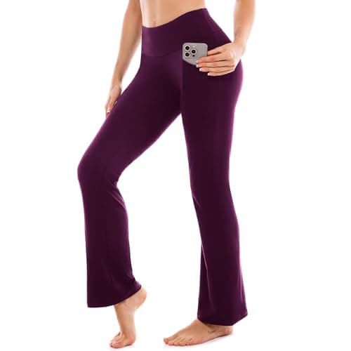 Image of SINOPHANT Yoga Pants for Women Flared Leggings High Waisted Bootcut Trousers Womens Gym Wide Leg Workout Stretchy PlumPurple M 30inch