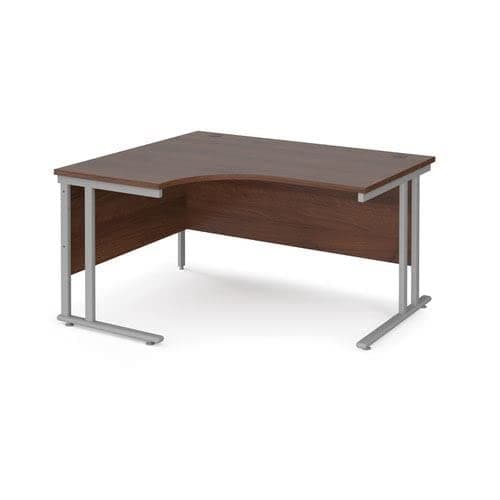 Image of Office Monster Cooper left hand ergonomic desk 1400mm wide - silver cantilever leg frame, walnut top