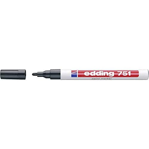 Image of edding 751 gloss paint marker - black - pack of 1 paint marker - round tip 1-2 mm - paint pen for glass, pebbles, wood, plastic, paper - waterproof, high coverage
