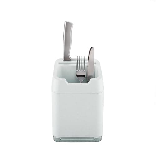 Image of Minky Utensil Caddy, Utensil Holder with Knife Slots, Kitchen Organiser & Drainer, Sleek Holder for Kitchen Accessories, Made in The UK (Speckled White)