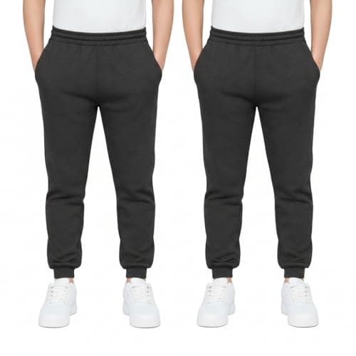 Image of KHIM Jogging Trouser Tracksuit Bottom Pant Kids Unisex Girls Boys Activewear (UK, Age, 13 Years, 14 Years, Regular, Charcoal 2 Pack)