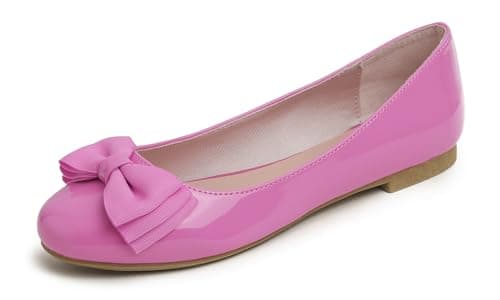 Image of Feversole Women's Round Toe Cute Bow Trim Ballet Flats Dolly Shoes Holiday Pink Patent 5 UK