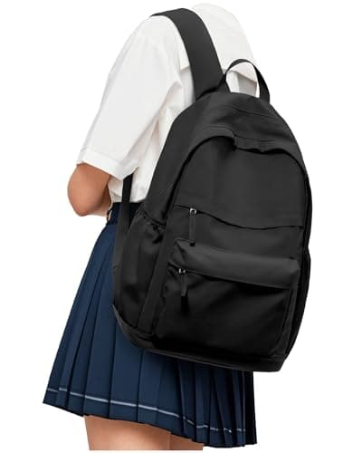 Image of VECAVE Lightweight School Travel Water Resistant Rucksack Backpack, Laptop Casual Daypack College Secondary School Bags BookBag for Teenage Girls Boys Women Men, Black