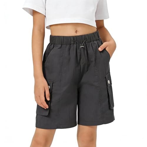 Image of Rolanko Girls Shorts Sports Active Summer Cargo Shorts Teen Kids Running Gym Parachute Short Pants, RustGray, Size: 13-14 Years/170