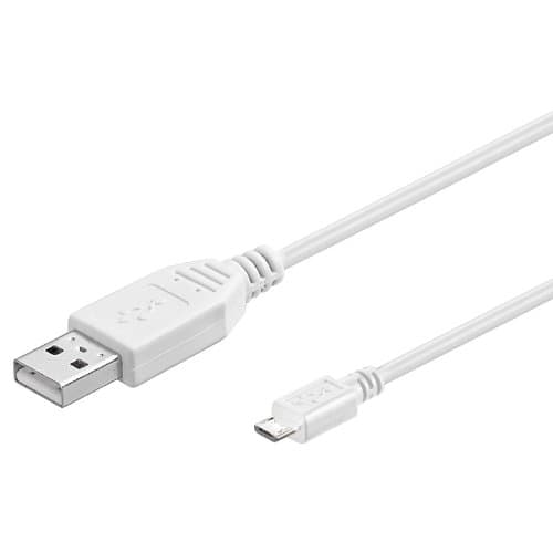 Image of PremiumCord USB - Micro USB Connection Cable 2 m, USB A Male to Micro B Male, USB 2.0 High Speed Data Cable, 5 Pins, 2x Shielded, AWG28, Colour: White, Length 2 m