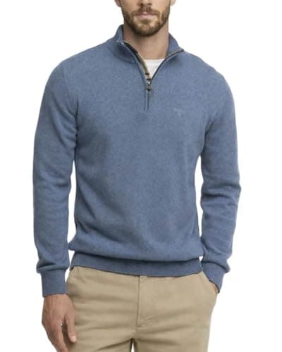 Image of Barbour Mens Cotton Half Zip Jumper Navy Smart Casual Knit Sweater Tailored Fit MKN1074 (UK, Alpha, L, Regular, Regular, Dusk Blue)