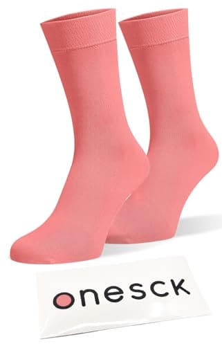 Image of ONESCK Super Soft Cotton Dress Socks Vibrant Plain Colours for Men (Coral Pink, 7-12)