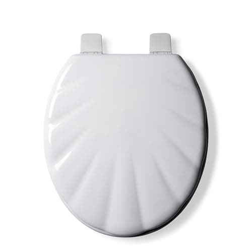 Image of Croydex Shell Design Wooden Toilet Seat - Gloss Finish with Antibacterial Coating and Stick ‘N’ Lock Rust Free Non Slip Plastic Hinges, FSC-Certified Wood, Universal Fit for Standard Toilet Pans