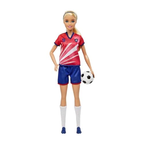 Image of Barbie Careers Fashion Doll & Accessory, Soccer Player with Blonde Ponytail, #9 Uniform, Tall Socks, Cleats & Ball, HCN17