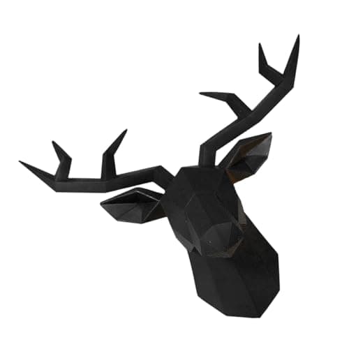 Image of HOMOCONO Black Resin Deer Wall Decor Unique Deer Horn Pendant Sculpture with Geometric Design, Nordic Style Wall Ornament for Office and Opening Decorations for