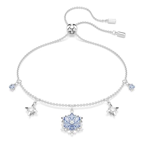 Image of Swarovski Magic Charm Bracelet, Snowflake Motif with Blue and Clear Mixed-Cut Crystals in a Rhodium-Finished Setting, Part of the Magic Collection