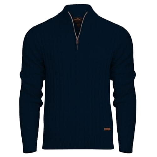 Image of Bench Mens Designer 1/4 Zip Cable Knit Jumper Quarter Zip Pullover Cotton Blend Warm Winter Sweater. Quality Knitted Knitwear Navy XL