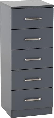 Image of Seconique Dakota 5 Drawer Narrow, Slim Chest in Dark Grey