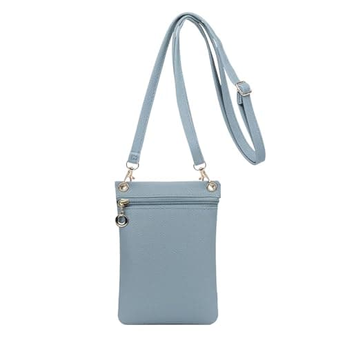 Image of Oryven Small Mobile Phone Crossbody Bag, Faux Leather Smartphone Pouch with Adjustable Strap, Lightweight Zipped Mini Shoulder Purse for Daily Commute, Travel & Evening Out (Blue)