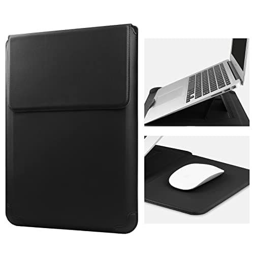Image of HoYiXi 14 Inch Laptop Sleeve Case Leather Bag with Stand Compatible with MacBook Pro 14 2021/ASUS Vivobook 14/HP Pavilion X360/Lenovo IdeaPad 14/Dell Lenovo HP ASUS Acer HUAWEI Matebook 14'' PC, Black