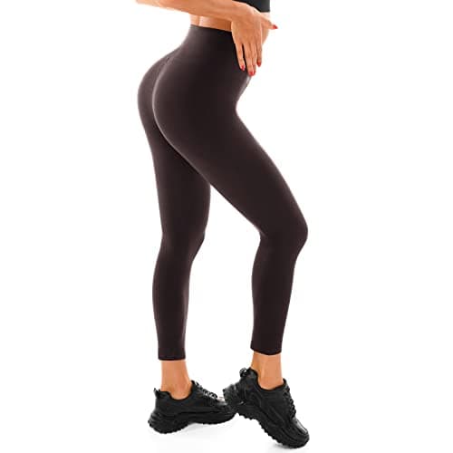 Image of Walifrey Gym Leggings for Women, High Waisted Non See-Through Black Soft Workout Yoga Pants Brown L-XL