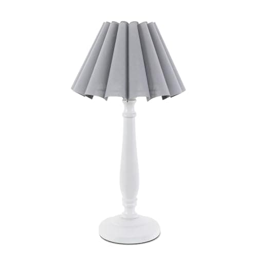 Image of ValueLights | White Wood Candlestick Table Lamp with Grey Pleated Shade Living Room Bedroom Light | Table Lamps, Home Décor & Improvement Essential | Included LED Bulb