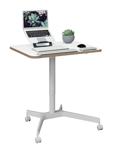 Image of Leitz Ergo Small Sit Stand Desk with Pneumatic Height Adjustment, Ergonomic Standing Desk, Holds Up to 20kg, Movable Desk with Castor Wheels, 80cm x 60cm, Ergo Range, White, 65360001
