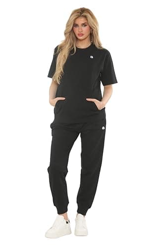 Image of biyya® Women’s Sportswear Set, 2 Piece Women Track Suit Short Sleeve and Jogger Pants with Pockets Terry Fleece Ladies Tracksuits Activewear Gym Wear Set XS-XL (WHTT-120-A, XS)