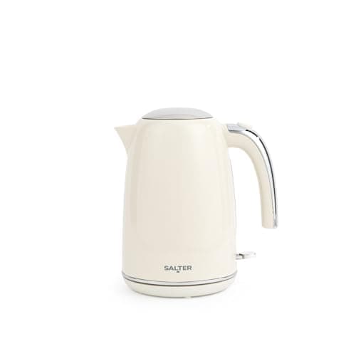 Image of Salter Retro Cream 1.7L Kettle - 3Kw Jug Kettle, 360° Base, Removable Limescale Filter, Cordless, Water Level Window, Blue Indicator Light, Boil Dry Sensor & Auto Shut-Off, Pop-Up Lid