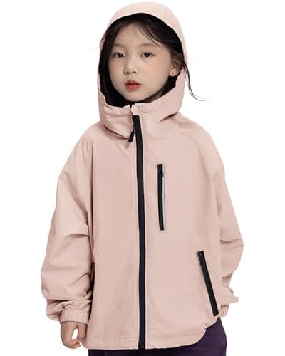 Image of Rolanko Girls Waterproof Hooded Jacket Lightweight Raincoat Windbreaker Outwear Rain Jackets for Kids Boys 7-14 Years, CoralPink, Size: 160/11-12 Years