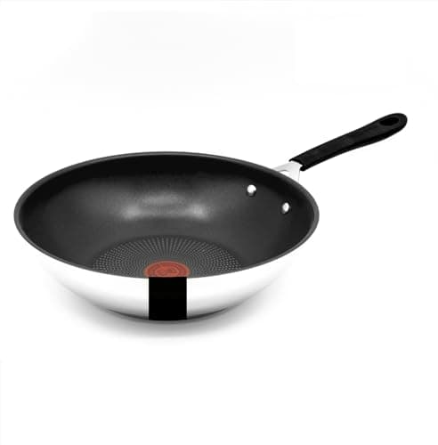 Image of Tefal Jamie Oliver E30 Stainless Steel Wok with Non-Stick Coating, High Rim, Oven Safe, Riveted Handle, 28 cm