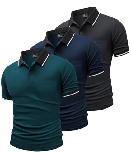 Image of SwissWell 3 Pack Mens Polo Shirts Short Sleeve T Shirts for Men Adult Golf Polo Shirt Outdoor Breathable Tee Work Sports Tennis Multipack Tops Dark Gray+ Navy Blue+ Cyan Blue 3XL
