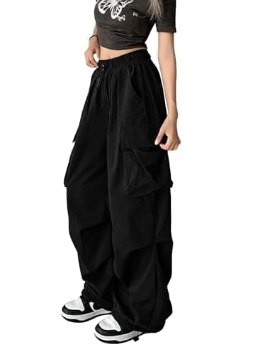 Image of DINGJIUYAN Parachute Cargo Harem Pants Women Gothic Y2k Plus Size Elastic Waist Trousers Harajuku Punk Jogger