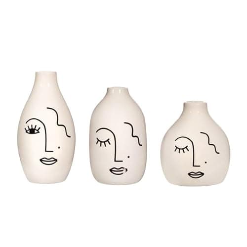 Image of Sass & Belle Abstract Face White Vases - Set of 3