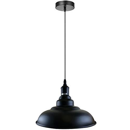 Image of DC VOLTAGE Ceiling Pendant Light 32cm Black Barn Metal Shade, Adjustable 1M Cable, E27, 60W Industrial Hanging Lamp, Kitchen Island Loft Lighting