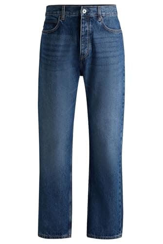 Image of HUGO Mens Nate Baggy-fit Jeans in Blue Denim