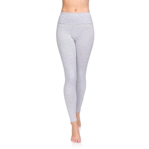 Image of SOFTSAIL Leggings 95% Cotton Womens Leggings High Waist Leggings Full Length Ladies High Waisted Leggings Tummy Control Lady Legging Stretchy Pants Free Time Relax Walking Ashen, 10