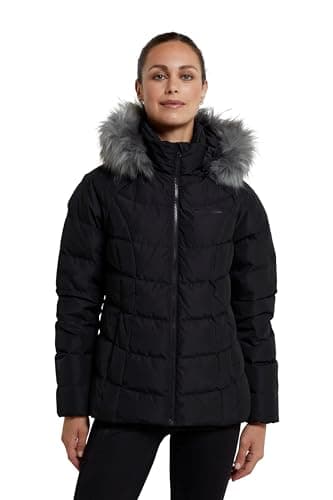 Image of Mountain Warehouse Isla Womens Short Extreme Down Jacket - Water-resistant Parka Coat, Down Filling & Thermal Tested - Autumn Winter, Camping, Outdoors, Travelling & Hiking Black Women's Size 16