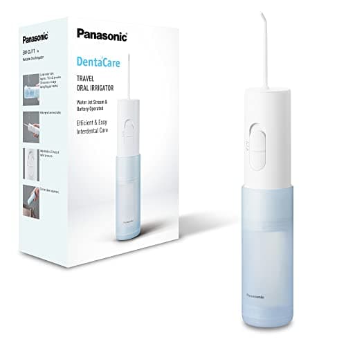 Image of Panasonic EW-DJ11 Compact & Portable Water Flossers for Teeth Cordless, Battery Powered Oral Irrigator with 2 Level Pressures, Tooth Cleaner Nozzle,Travel use, Waterproof, White/Blue, Battery operated