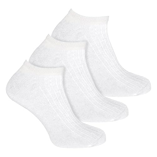 Image of Kids 3 Pack 100% Cotton Trainer Socks | Sock Snob | Short Low Cut Ankle Socks in Black & White (9-12, White)