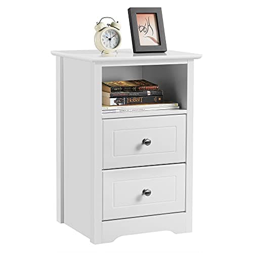 Image of Yaheetech White Bedside Cabinet, Nightstand Bedside Table with 2 Drawers & Cupboard, Wood Side End Table Storage Unit for Bedroom Living Room Furniture, 35x40x61cm
