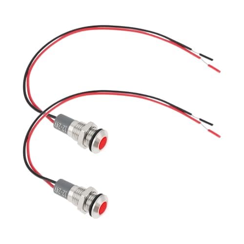 Image of eMagTech 2Pcs AC/DC 12V-24V 8mm Panel Mount LED Signal Indicator Metal Shell Warning Lamps, Red