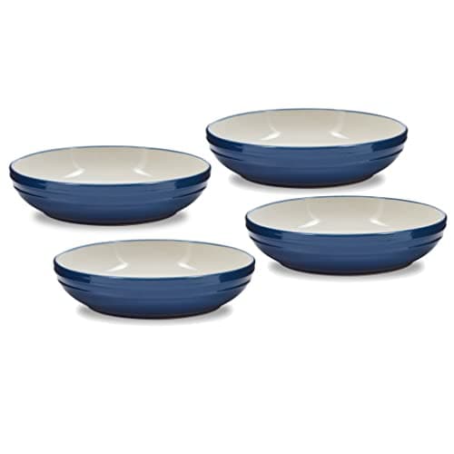 Image of Barbary & Oak B0867012BLU Foundry 4 Piece Pasta Bowls Set in Ceramic Stoneware, Limoges Blue