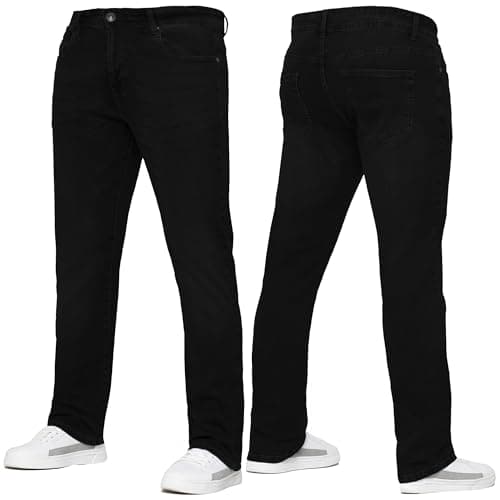 Image of 989Zé ENZO Mens Stretch Straight Leg Regular Fit Casual Cotton Classic 5 Pocket Basic Zipper Denim Jeans KZ127 Black 36W / 30L