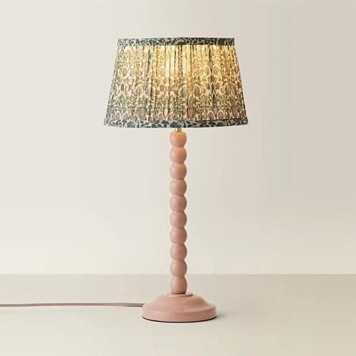 Image of ValueLights | Bobbin Pastel Pink Table Lamp with Floral Pleated Shade | Table Lamps & Home Improvements Essential
