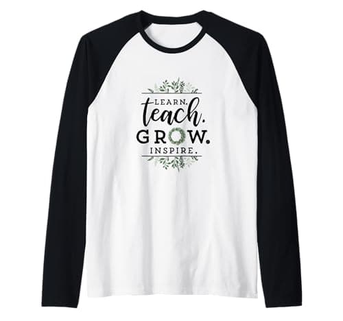 Image of Farmhouse Boho Learn Teach Grow Inspire Motivational Raglan Baseball Tee