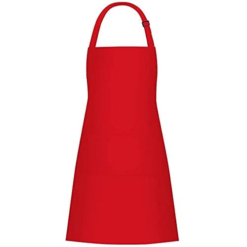 Image of Jazooli Plain Unisex Cooking Catering Chef Kitchen BBQ Baking Cafe Work Apron Cleaning Tabard with 3 Compartment Front Pocket Adults One Size Fits All 100% Cotton, Red