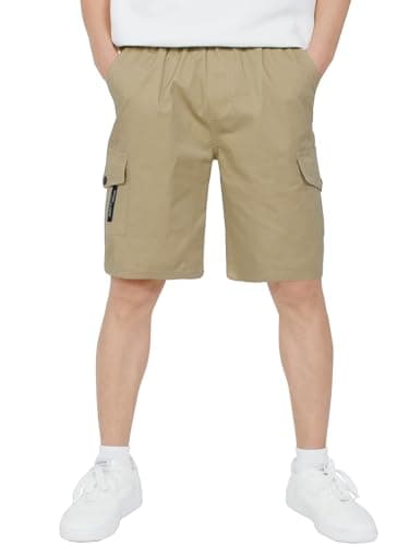 Image of CAMLAKEE Kids Cargo Shorts Boys School Short Trousers Lightweight Summer Bottoms Khaki UK:8-9 Years (manufacturers's Size: 140)