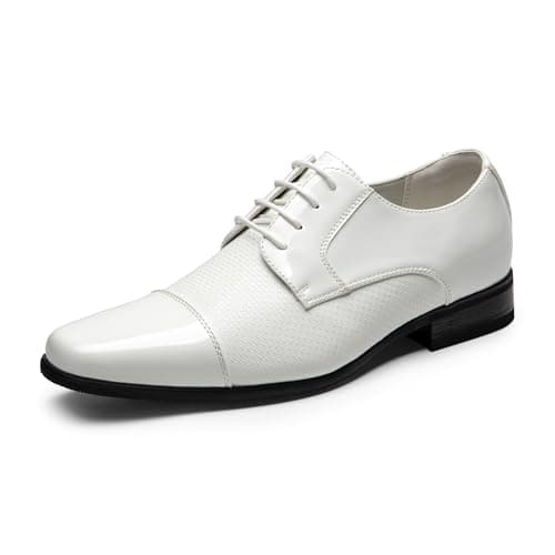 Image of Bruno Marc Men's Patent Tuxedo Dress Shoes Classic Lace-up Formal Oxfords, Wedding and Business,Size 11,White-Pat,SBOX2404M