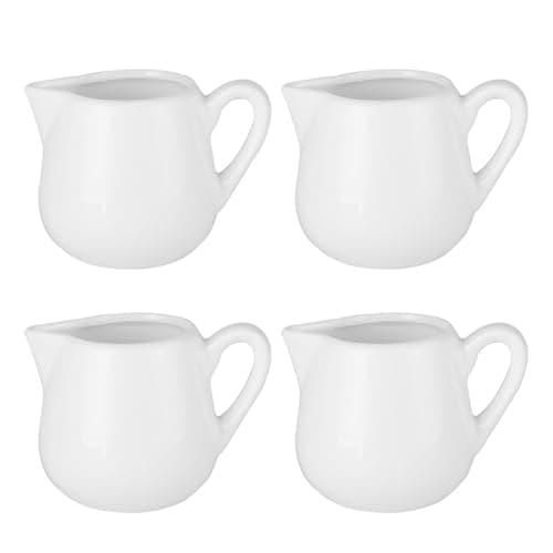 Image of Jarsense 4Pcs Mini Ceramic Milk Jug, 90ml Creamer Pitchers Sauce Cup Syrup Server Custard Jug with Handle for Milk Coffee Cream Sauce - White
